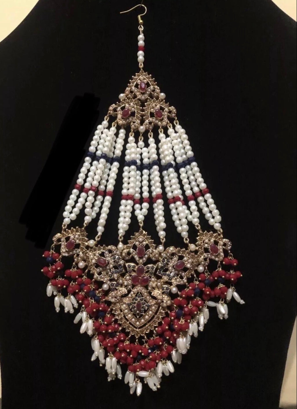 Beautiful Red, Navy Blue and white beaded Nauratan Bridal Wedding Jewellery set