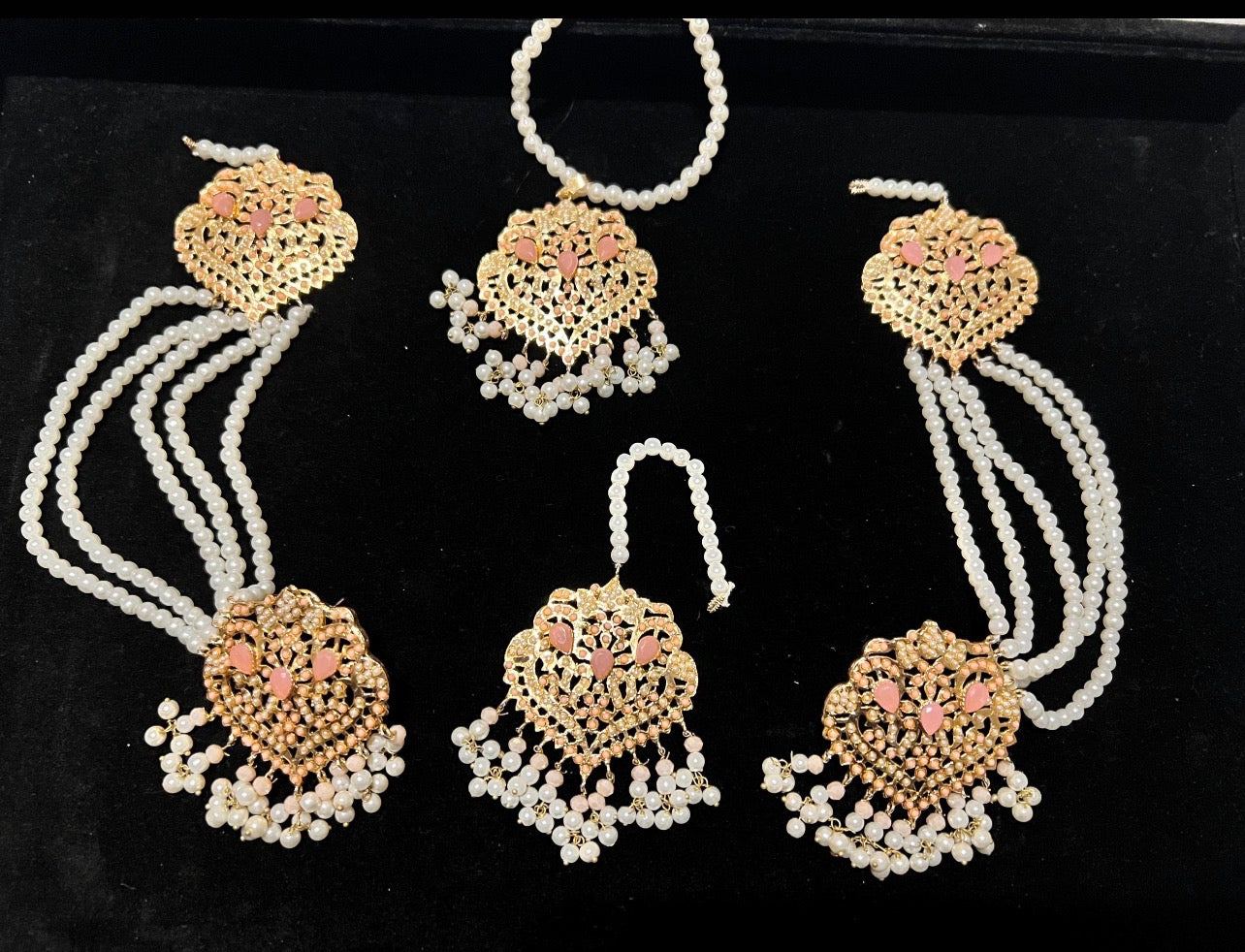 Nauratan Pearl Choker Necklace Set with Sahara Earrings & Tikka - Party Wear (8 Colours)