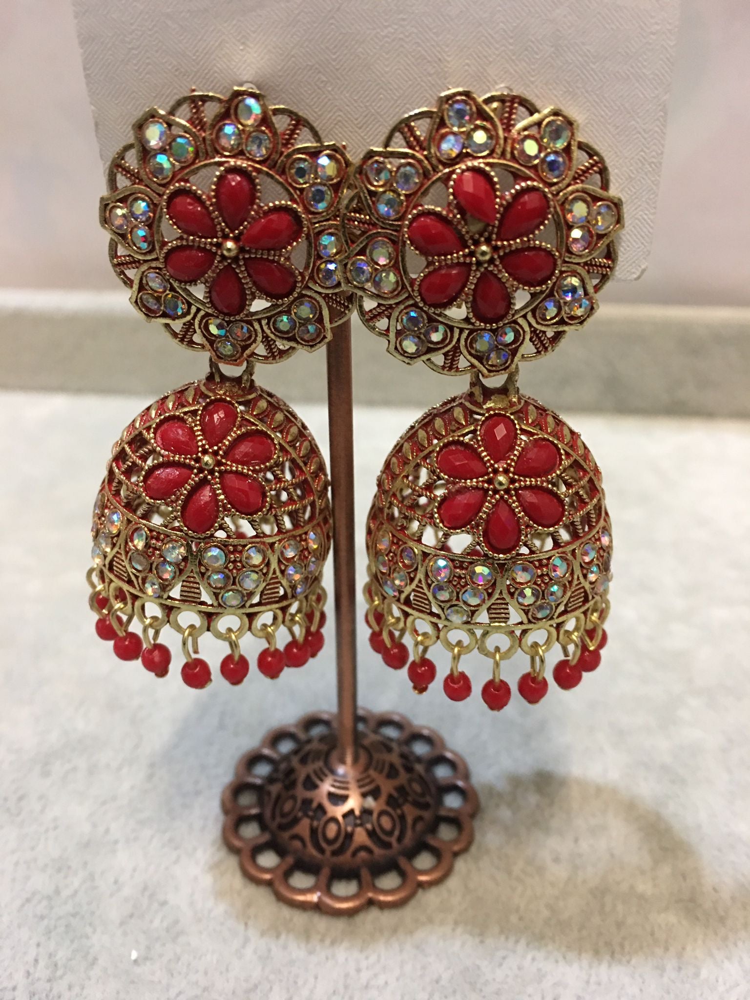 Traditional Jhumka Earrings – Crystal Stone Design