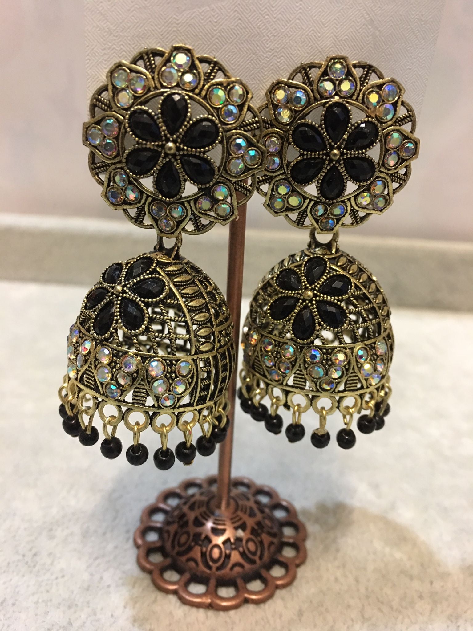 Traditional Jhumka Earrings – Crystal Stone Design