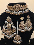 Champagne Gold Bridal Choker Set with Jhumar & Tikka – Full Wedding Jewellery Set