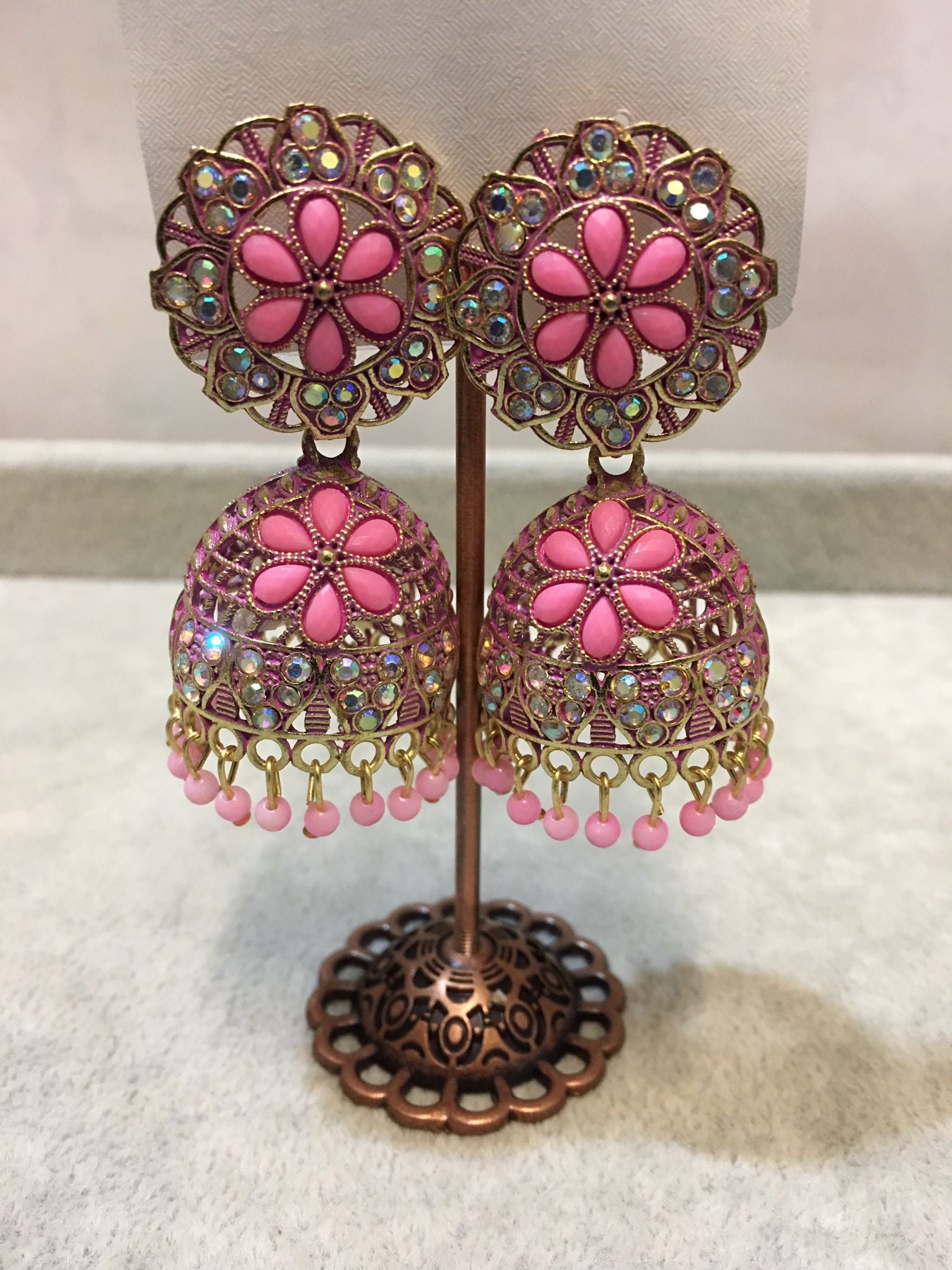 Traditional Jhumka Earrings – Crystal Stone Design