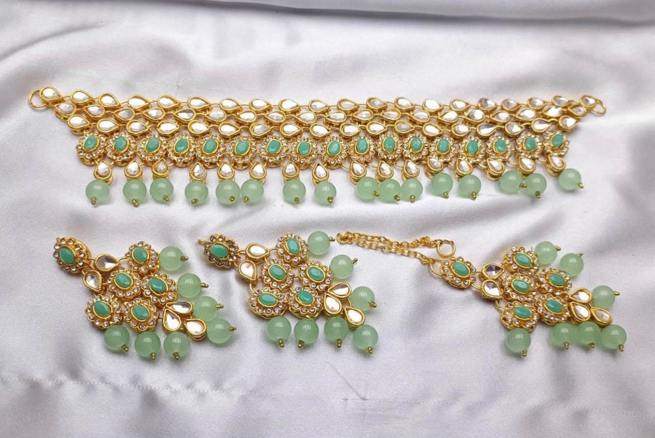 Choker Necklace set with earrings and tikka