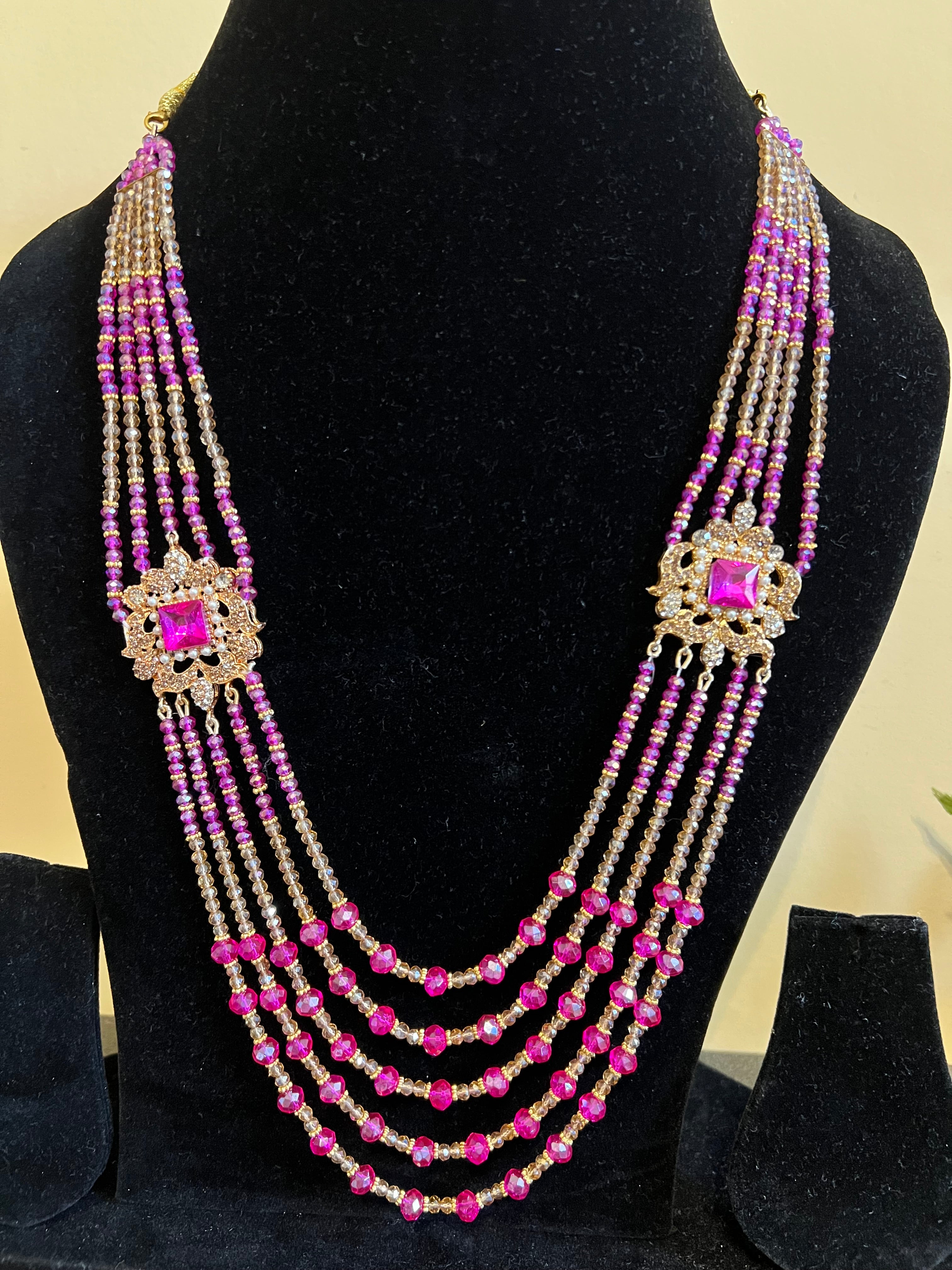 Traditional Multi-Layer Long Haar / Mala Necklace – Bridal Beaded Necklace (Available in 8 Colours)