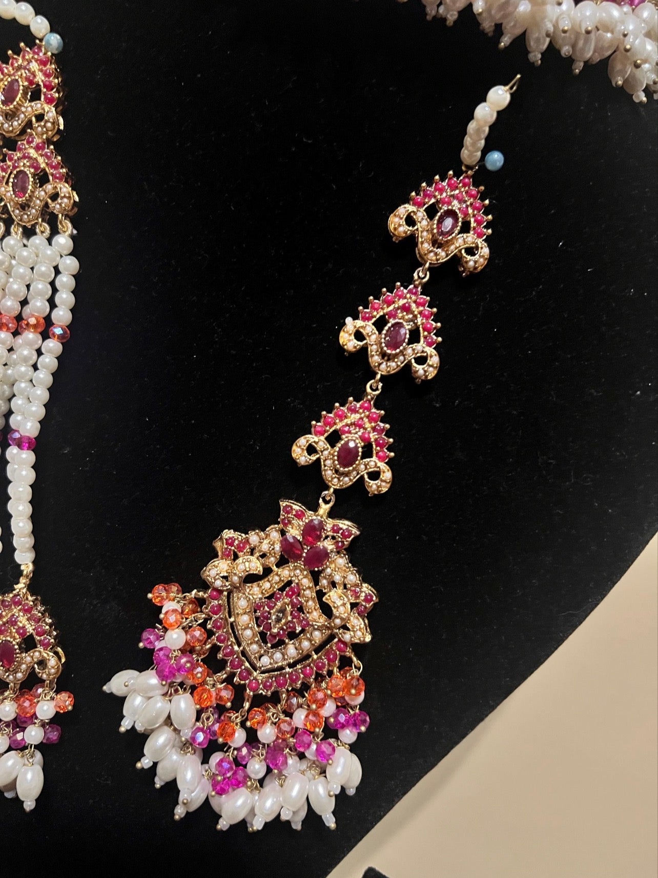 Kundan Pearl Bridal Choker Set Jhumar, Tikka & Jhumkas with Saharay