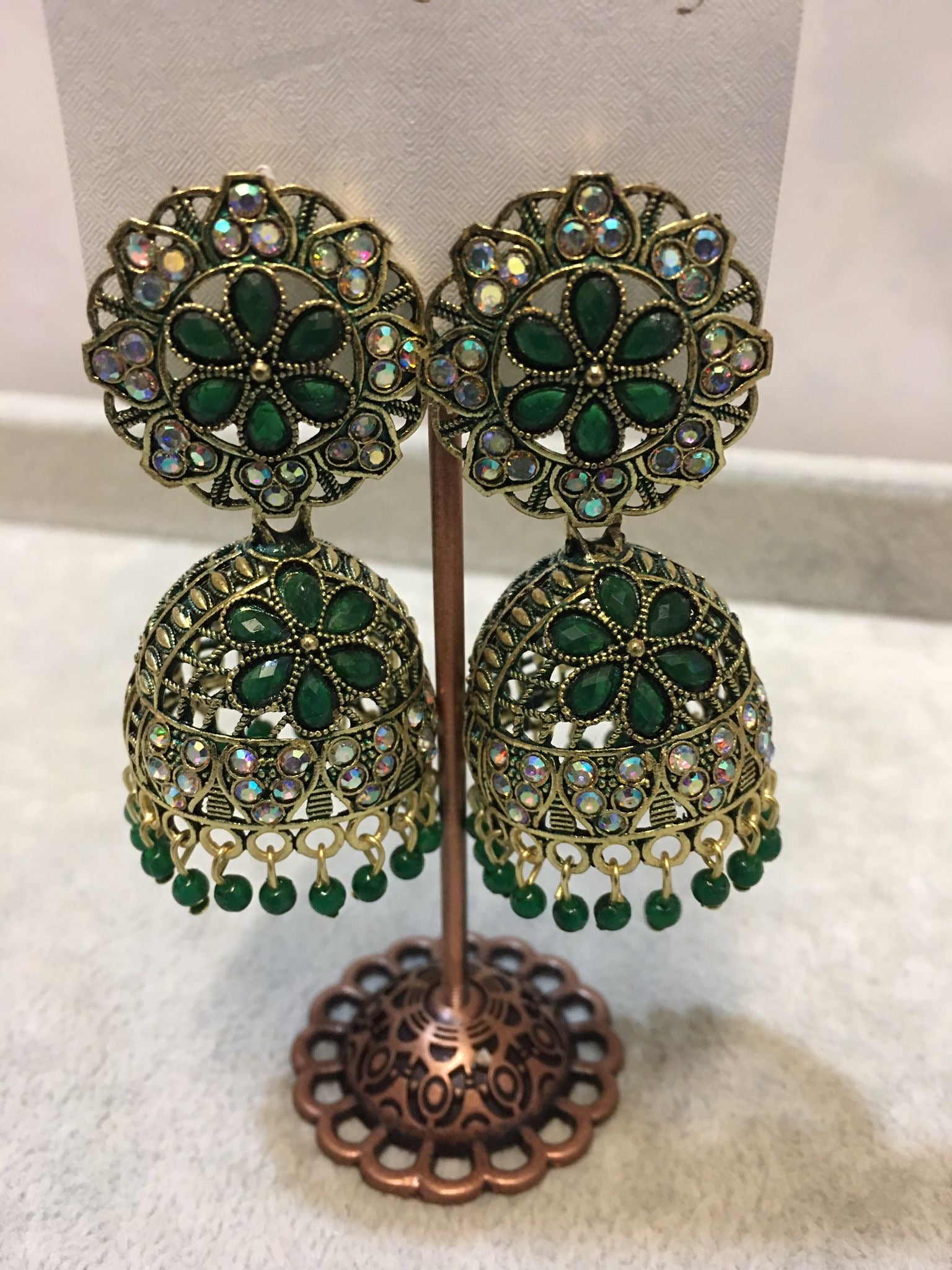 Traditional Jhumka Earrings – Crystal Stone Design