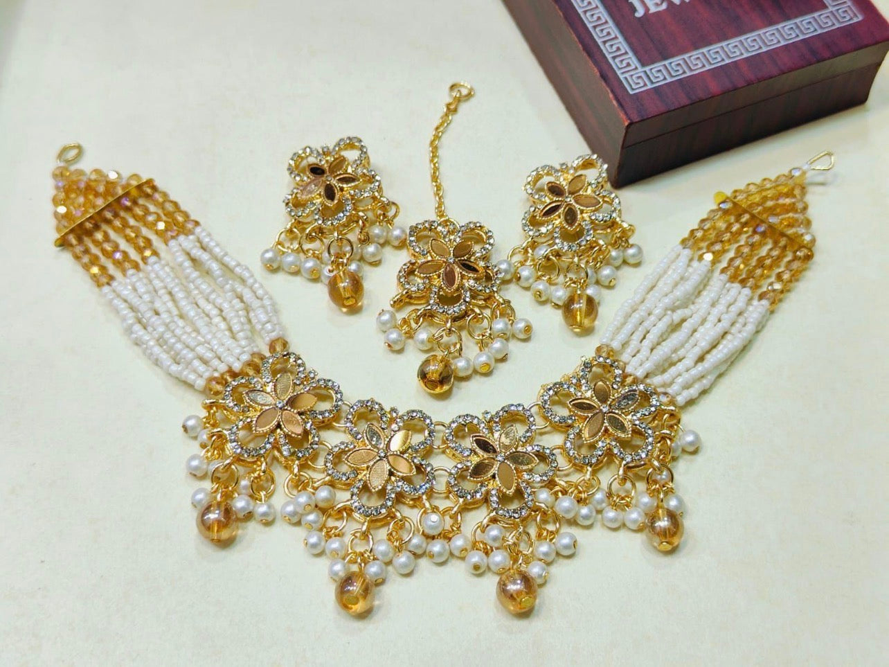 Choker Set with Earrings & Tikka (7 colours)