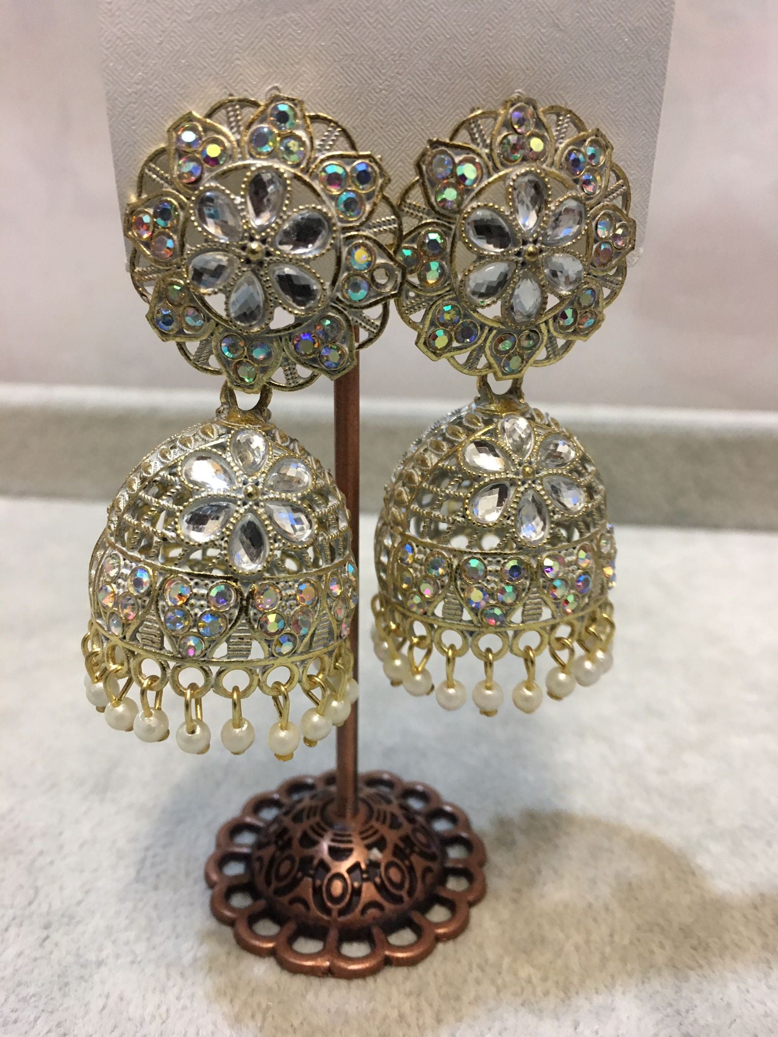 Traditional Jhumka Earrings – Crystal Stone Design