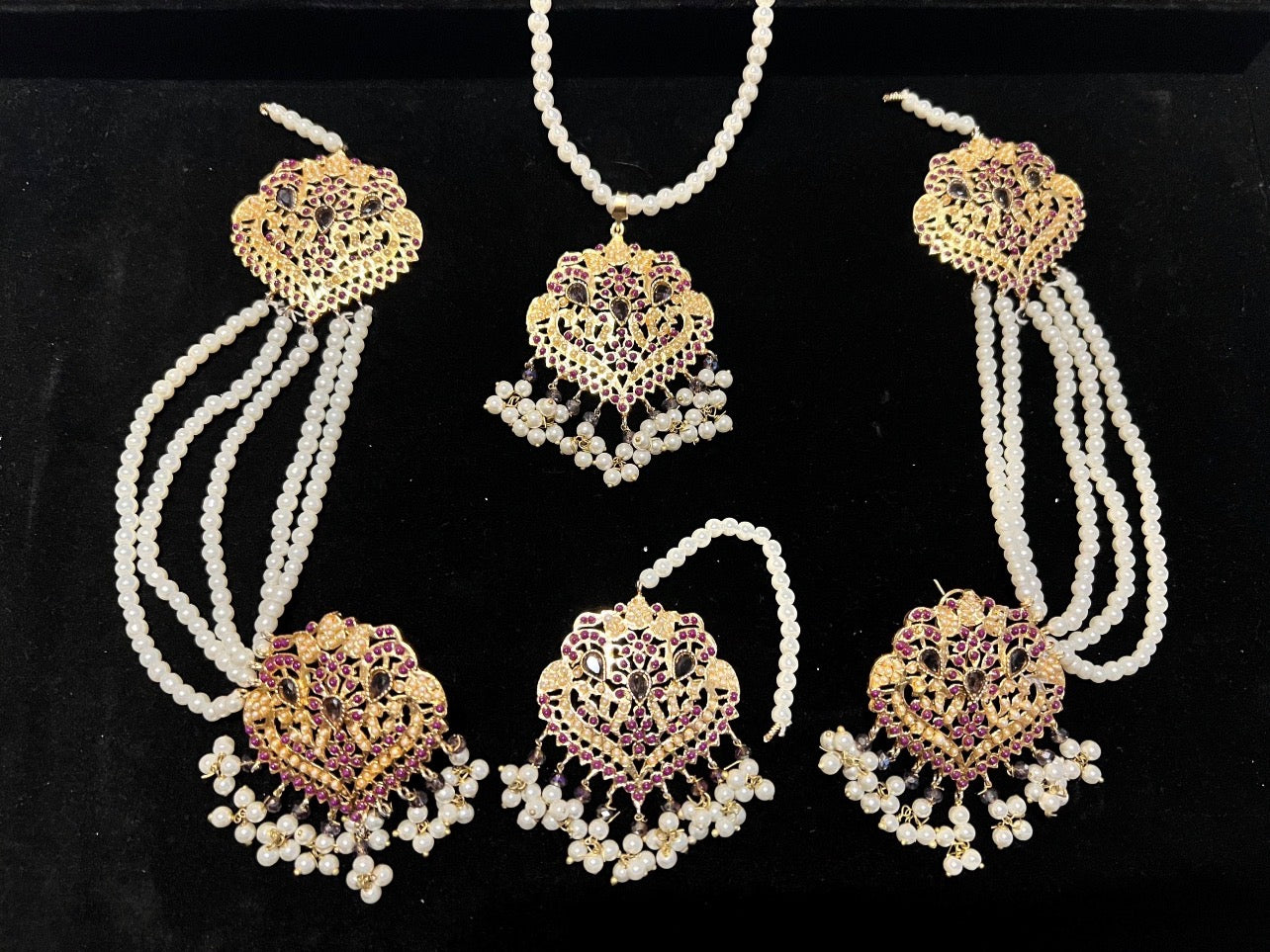 Nauratan Pearl Choker Necklace Set with Sahara Earrings & Tikka - Party Wear (8 Colours)