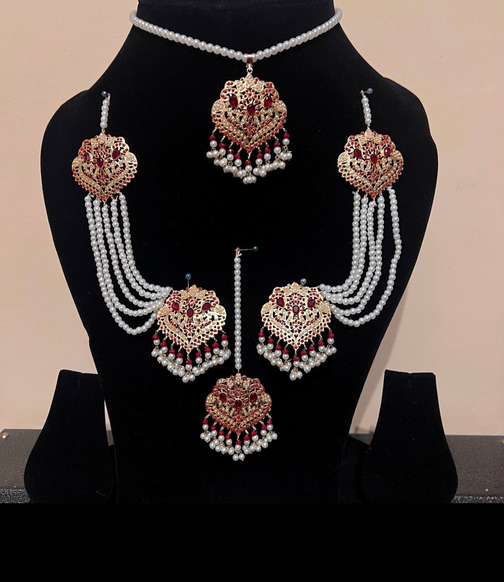 Nauratan Pearl Choker Necklace Set with Sahara Earrings & Tikka - Party Wear (8 Colours)
