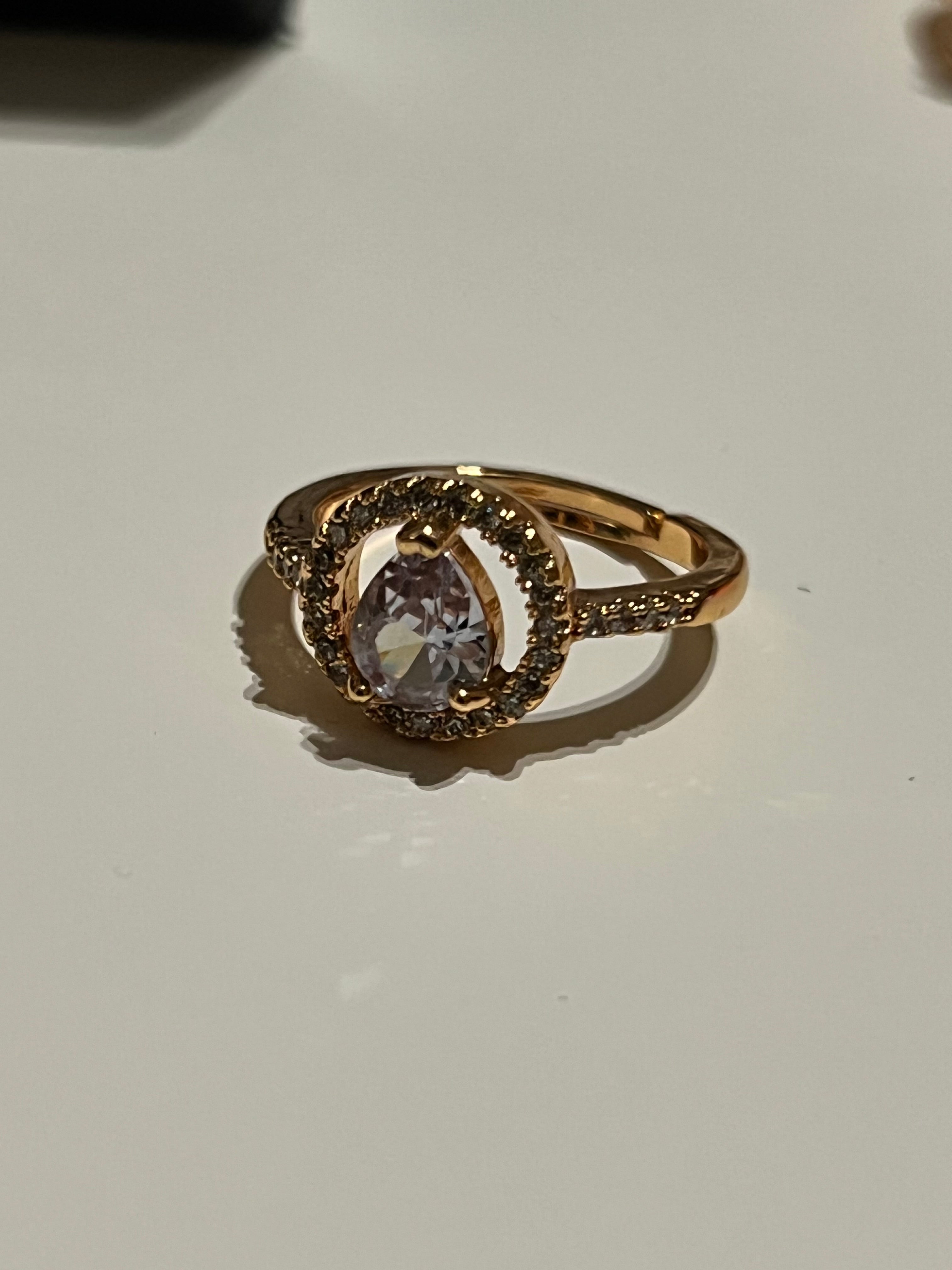 Teardrop Halo Crystal Ring – Adjustable Gold Statement Ring (6 Colours Available)