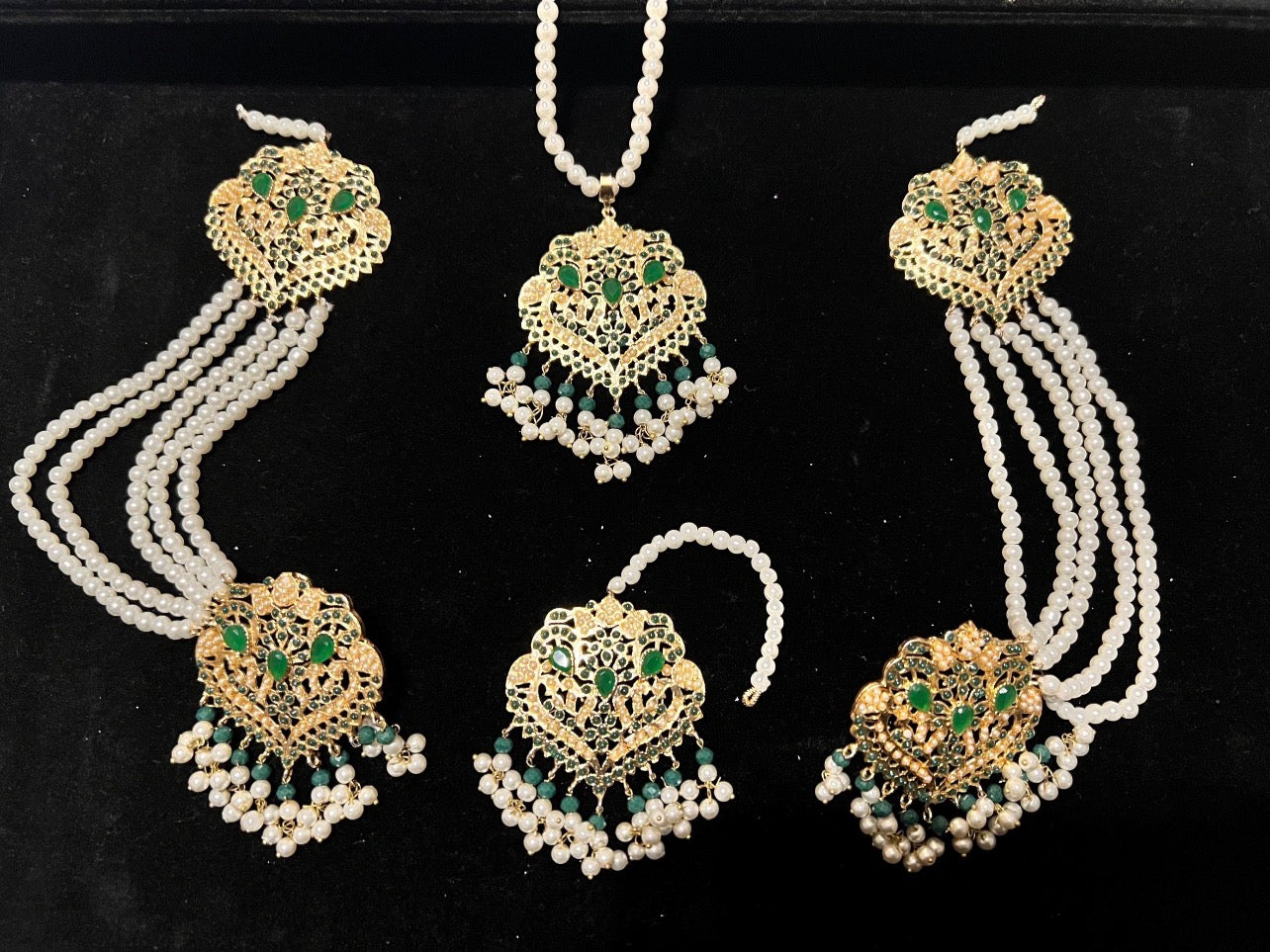 Nauratan Pearl Choker Necklace Set with Sahara Earrings & Tikka - Party Wear (8 Colours)