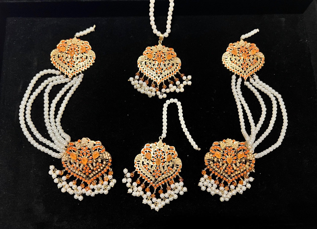 Nauratan Pearl Choker Necklace Set with Sahara Earrings & Tikka - Party Wear (8 Colours)