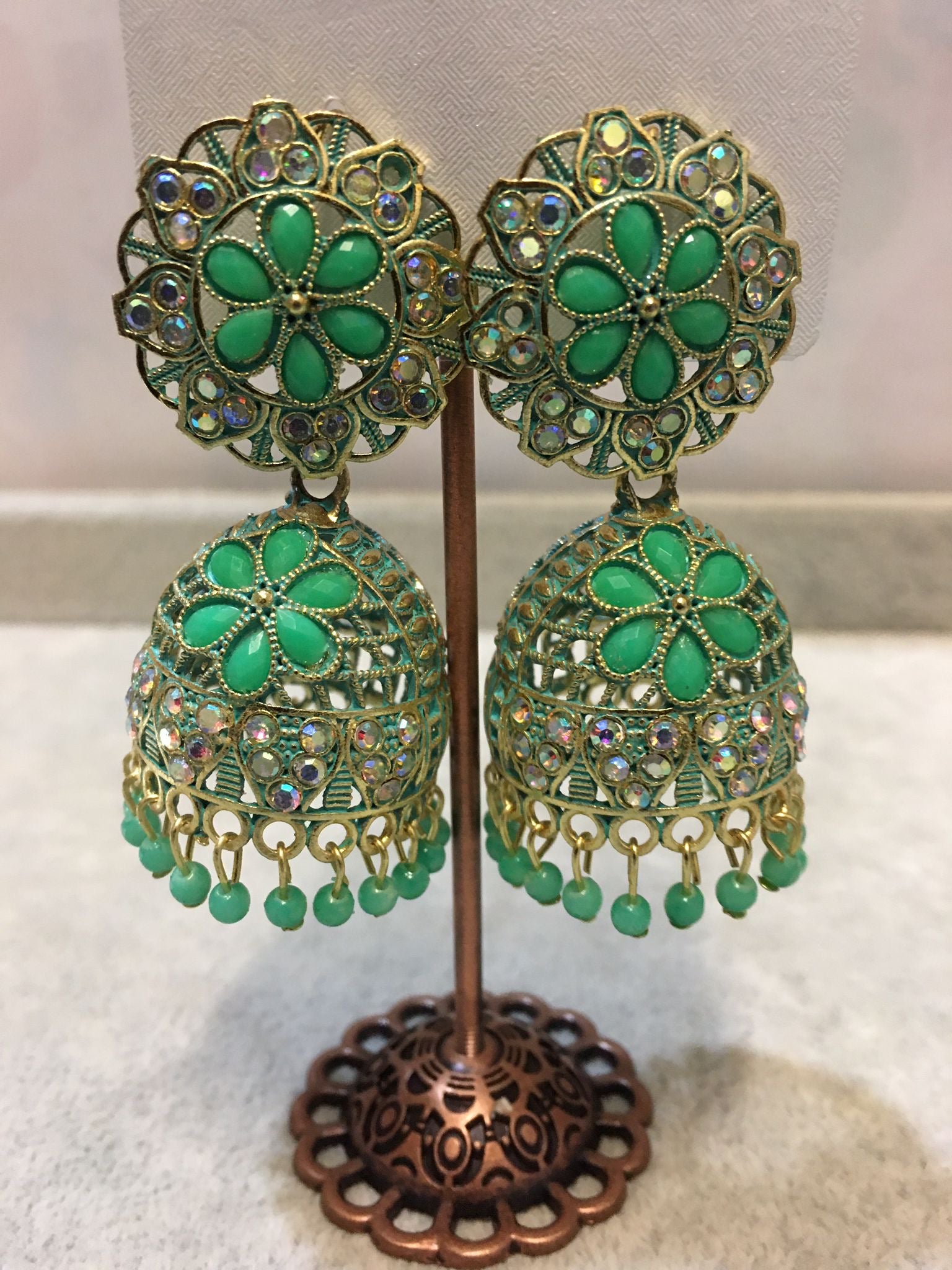 Traditional Jhumka Earrings – Crystal Stone Design