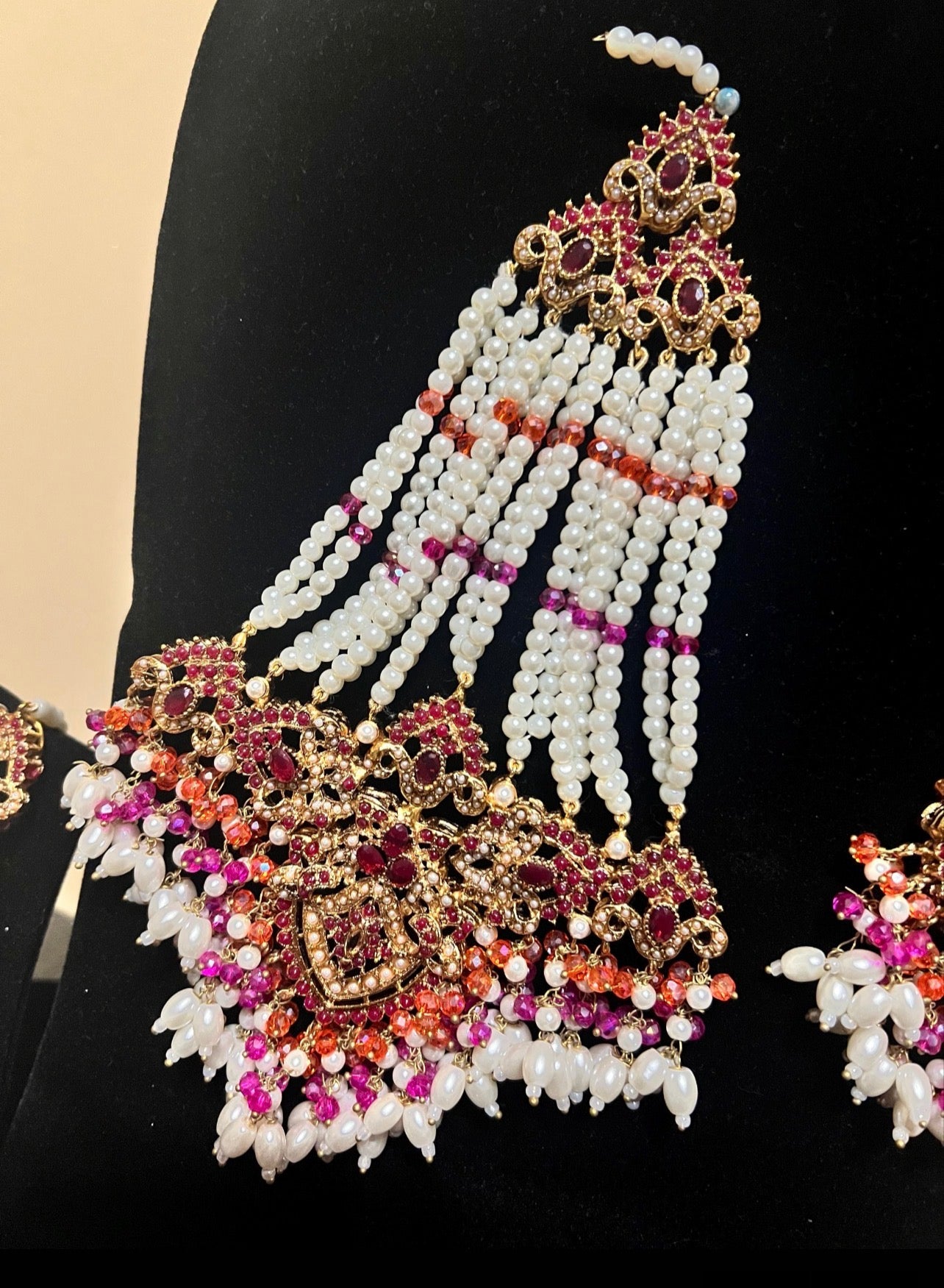 Kundan Pearl Bridal Choker Set Jhumar, Tikka & Jhumkas with Saharay