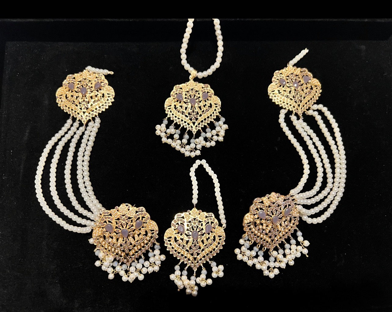 Nauratan Pearl Choker Necklace Set with Sahara Earrings & Tikka - Party Wear (8 Colours)