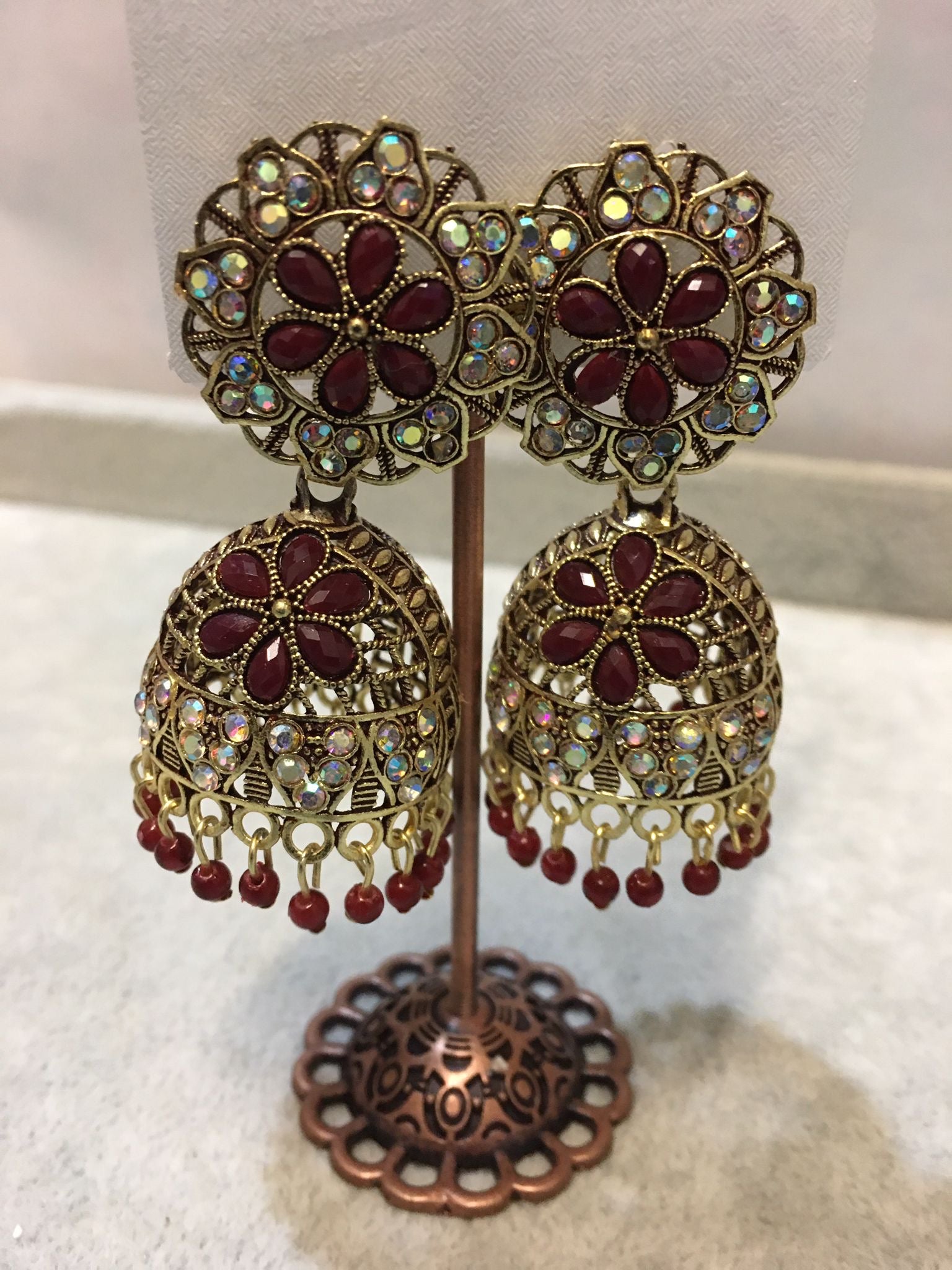 Traditional Jhumka Earrings – Crystal Stone Design