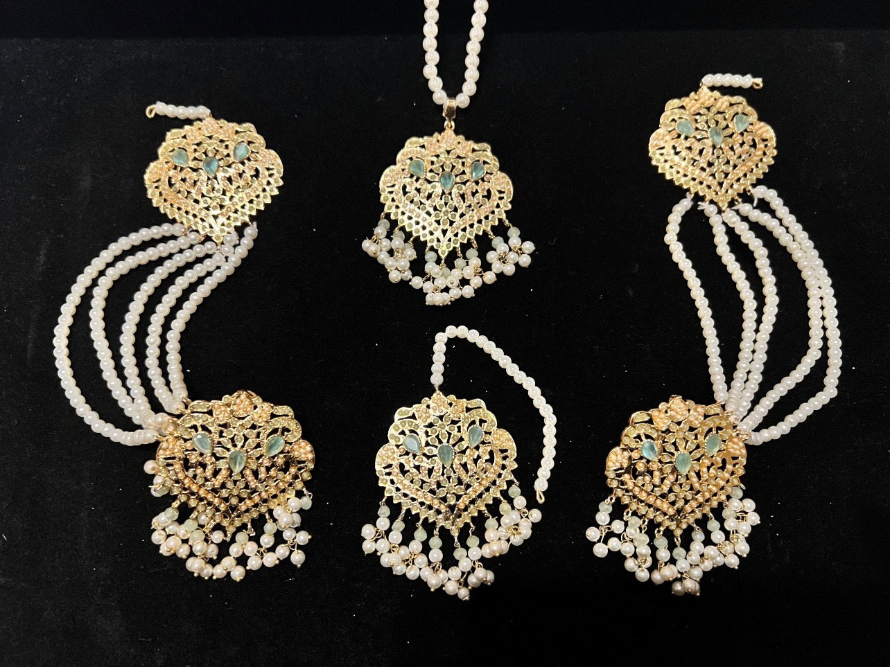 Nauratan Pearl Choker Necklace Set with Sahara Earrings & Tikka - Party Wear (8 Colours)