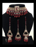 Luxury Bridal Choker Set – Kundan Pearl Jhumka & Tikka - Maroon