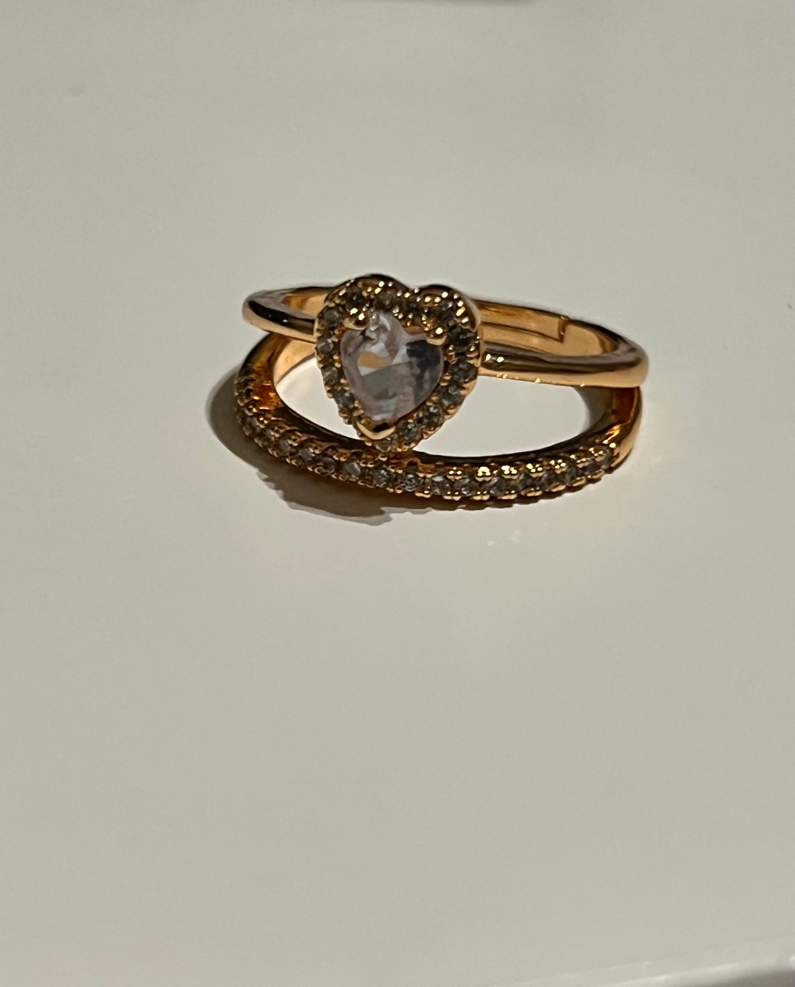 Heart Halo Crystal Ring – Adjustable Gold Ring (6 Colours Available)