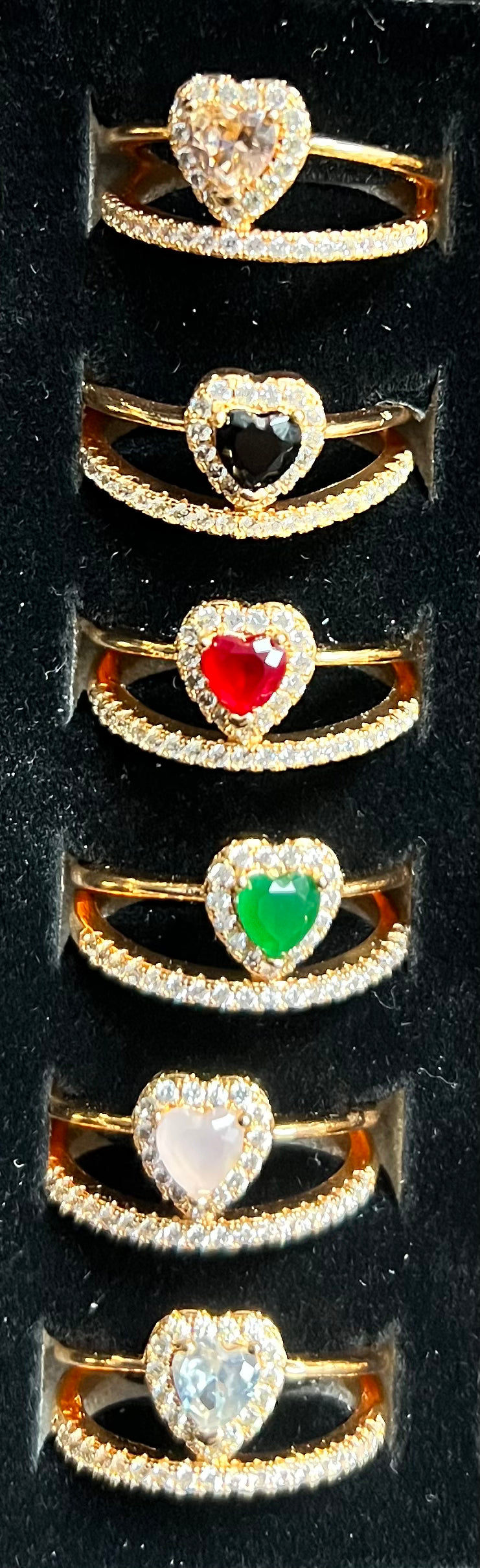 Heart Halo Crystal Ring – Adjustable Gold Ring (6 Colours Available)