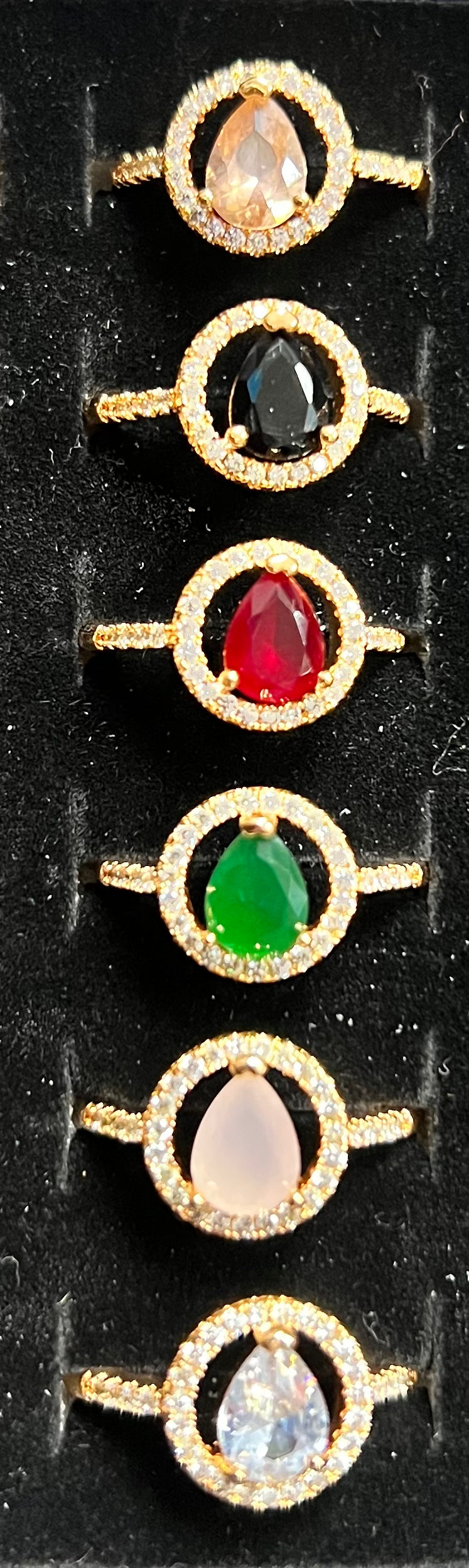 Teardrop Halo Crystal Ring – Adjustable Gold Statement Ring (6 Colours Available)