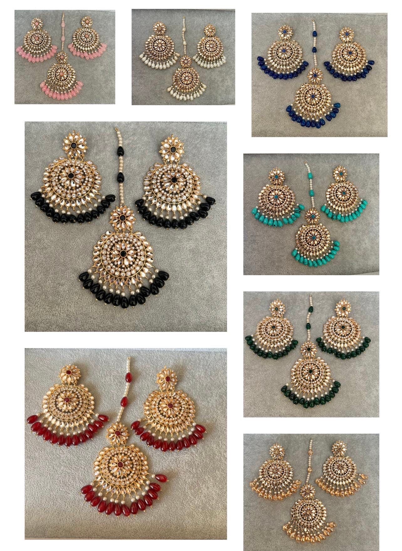 Large Kundan Earrings & Tikka Set