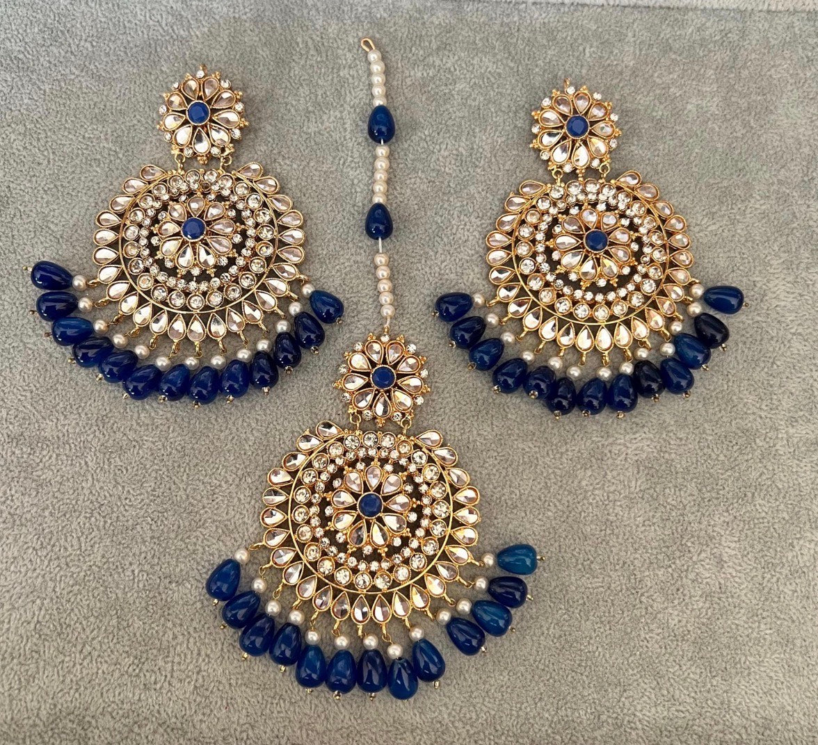 Large Kundan Earrings & Tikka Set