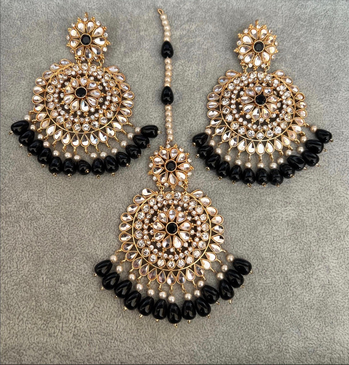 Large Kundan Earrings & Tikka Set