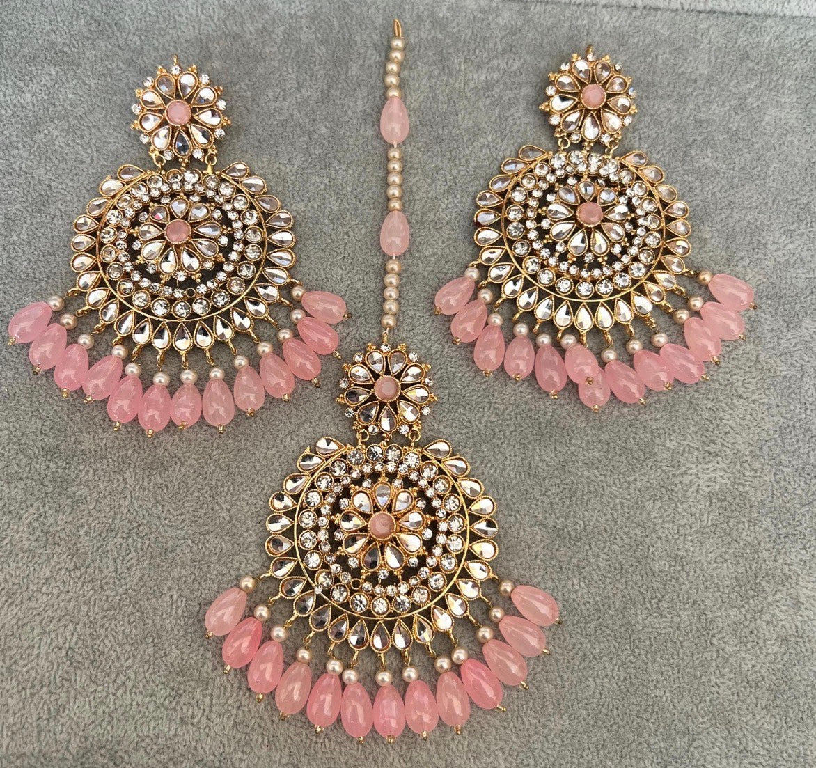Large Kundan Earrings & Tikka Set
