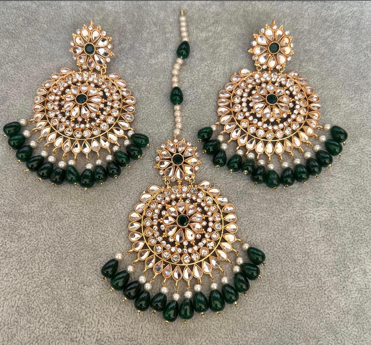 Large Kundan Earrings & Tikka Set