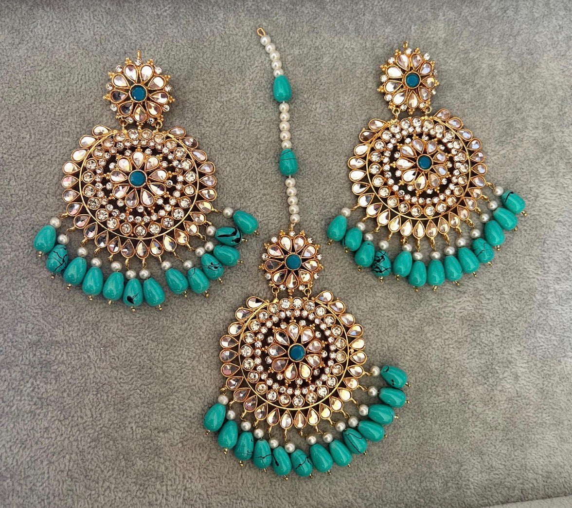 Large Kundan Earrings & Tikka Set