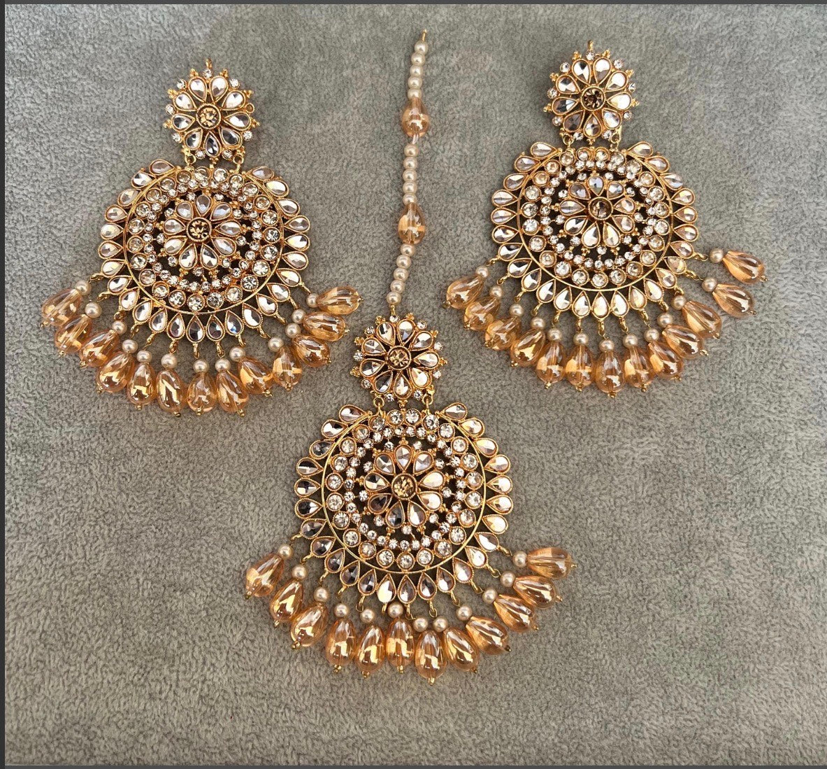 Large Kundan Earrings & Tikka Set