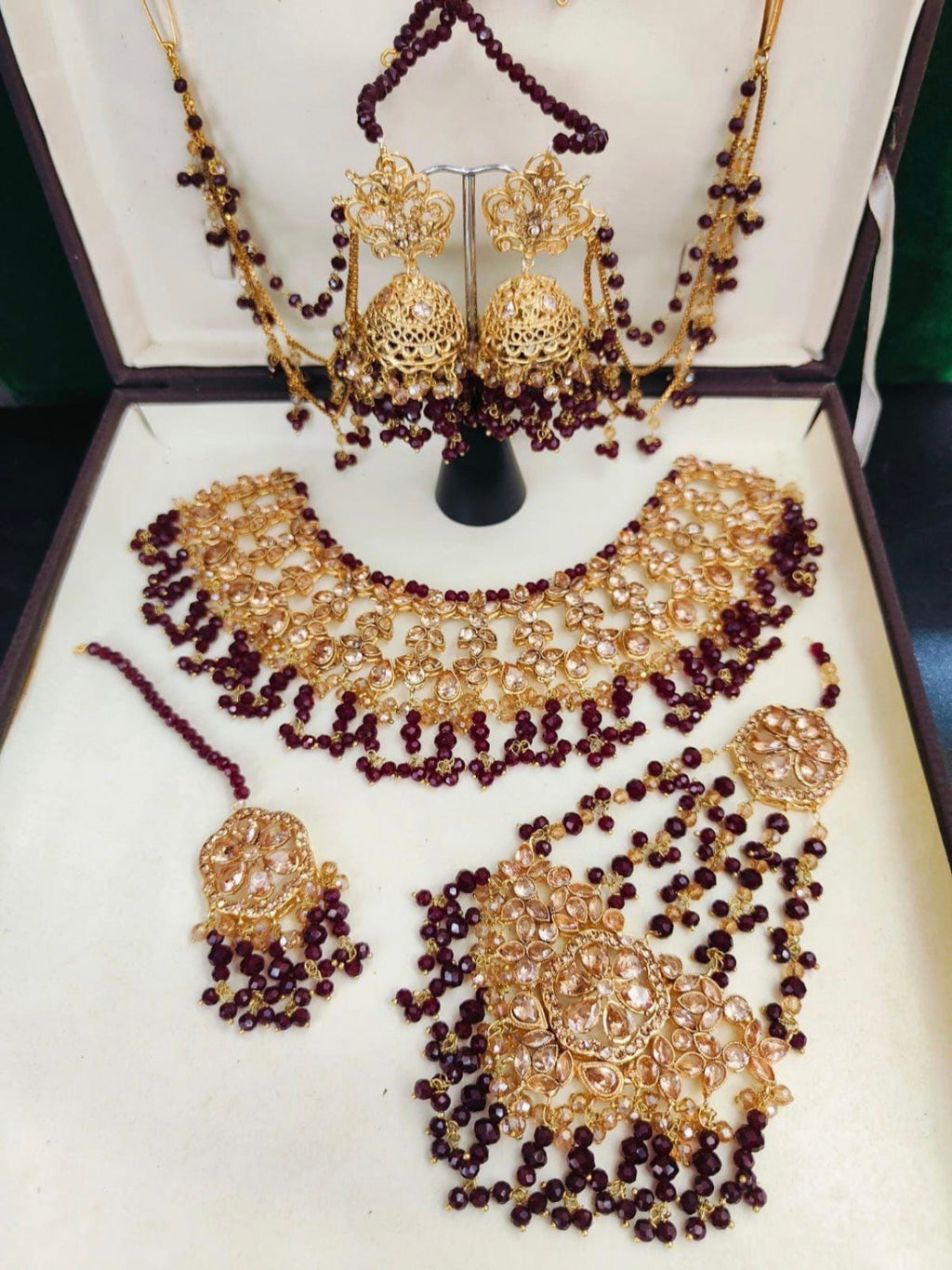 Luxury Kundan Bridal Jewellery Set – Necklace, Jhumkas with Saharay, Tikka & Jhumar